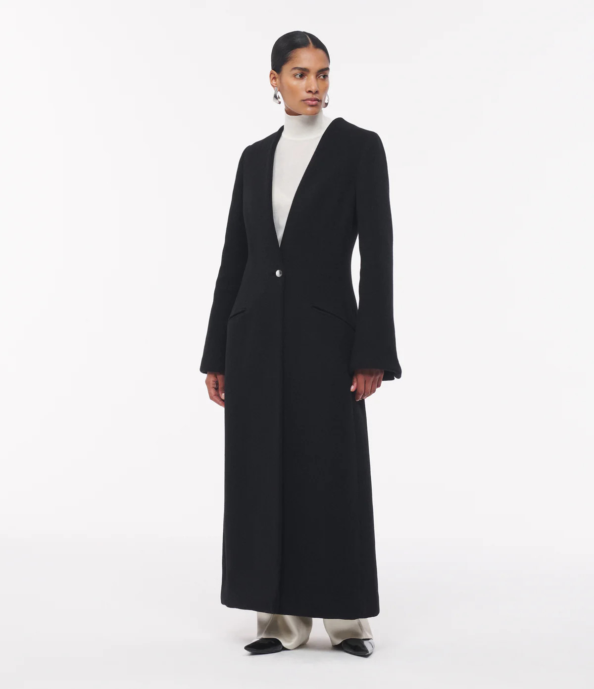 Cashmere Deep V Scarf Coat | Black | AnotherTomorrow