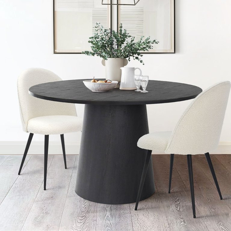 46" Round Pedestal Dining Table Black Black Finish | Walmart (US)