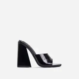 Avalon Square Peep Toe Sculptured Flared Block Heel Mule In Black Patent | EGO Shoes (US & Canada)