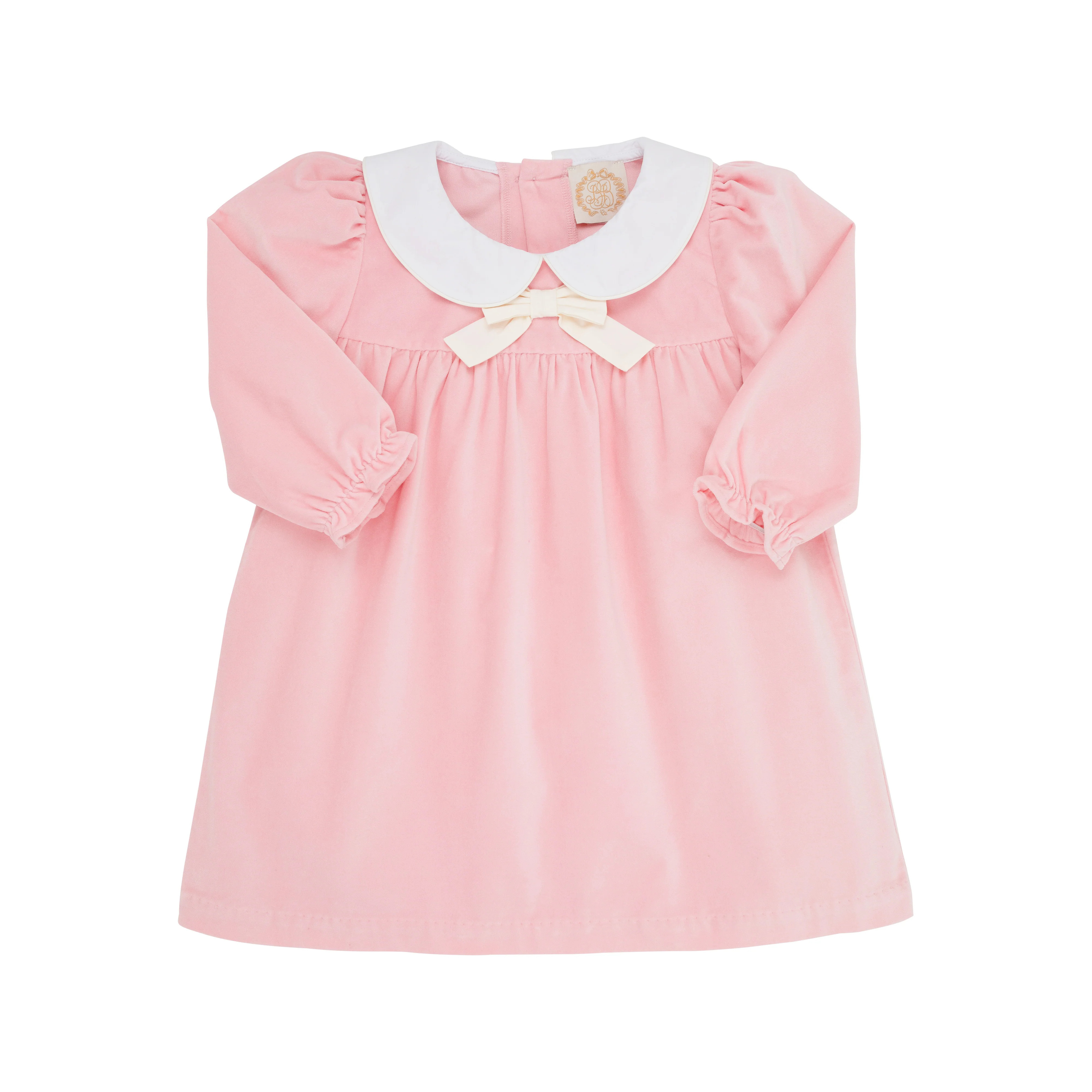 Long Sleeve Banks Bow Dress (Velveteen) - Sandpearl Pink with Palmetto Pearl | The Beaufort Bonnet Company