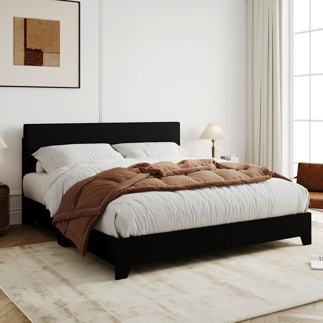 Allewie Queen Bed Frame, Faux Leather Platform Bed, Black | Amazon (US)