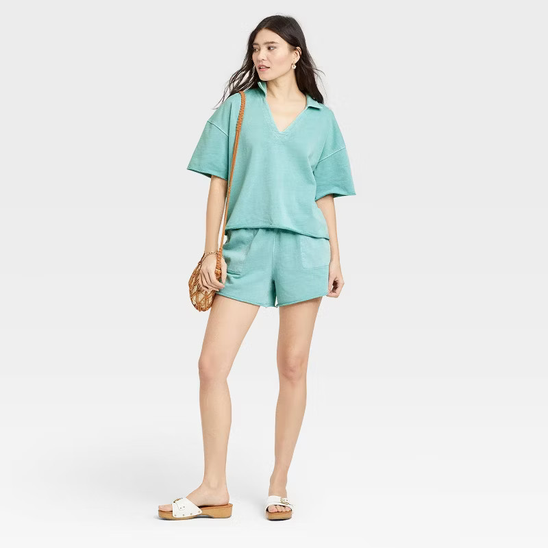 Women's Short Sleeve Collared French Terry Polo T-Shirt - Universal Thread™ | Target