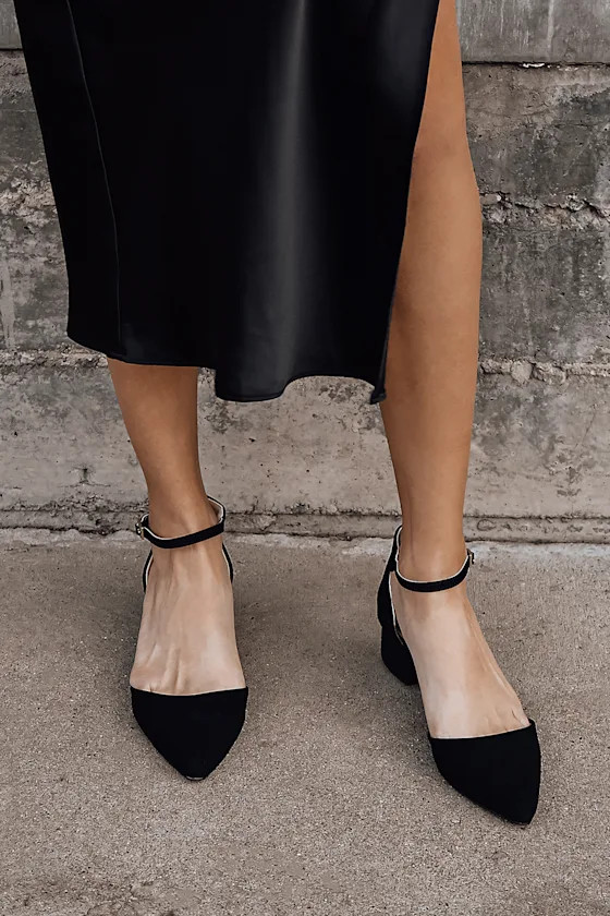 Lucinda Black Nubuck Ankle Strap Pumps | Lulus (US)
