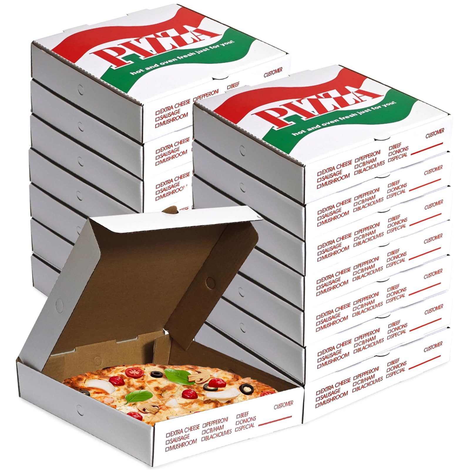 15 Pack 8.4x8.4x1.7 Inch White Kraft Corrugated Pizza Boxes - Colorful Printed Ventilated Takeout... | Amazon (US)