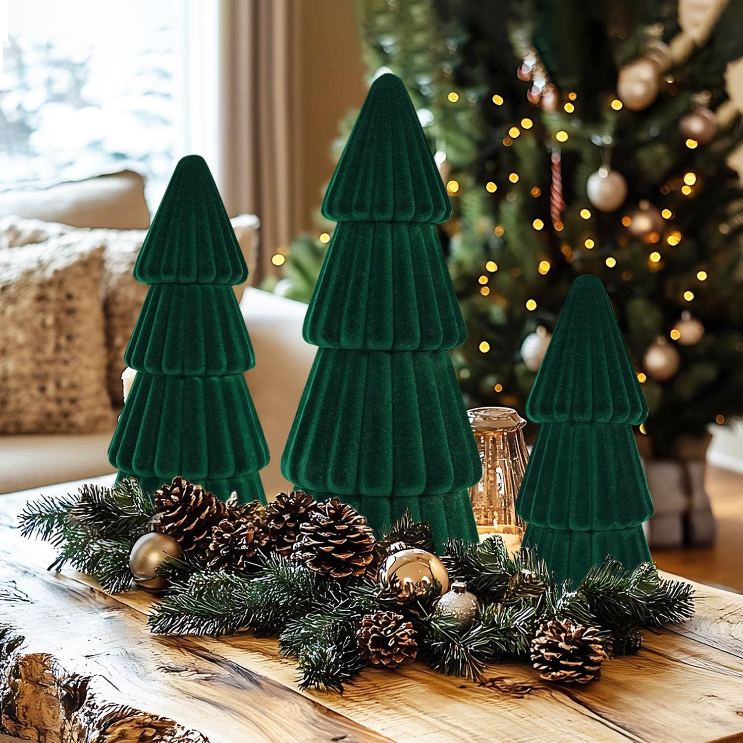 Artmag 3 Pcs Velvet Christmas Tree Decorations Assorted Sizes Modern Cone Artificial Trees for Ch... | Amazon (US)