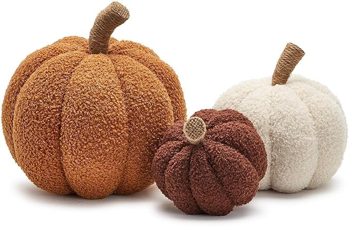 Two's Company Set of 3 Soft Plush Shearling Pumpkins Assorted 3 Colors/Sizes | Amazon (US)