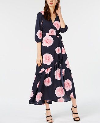 Bar III Floral-Print Flounce Wrap Dress, Created for Macy's & Reviews - Dresses - Women - Macy's | Macys (US)