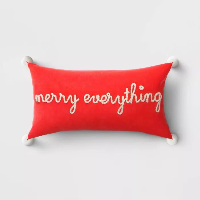 Holiday Oversized Merry Everything Beaded Lumbar Throw Pillow Red - Opalhouse™ | Target