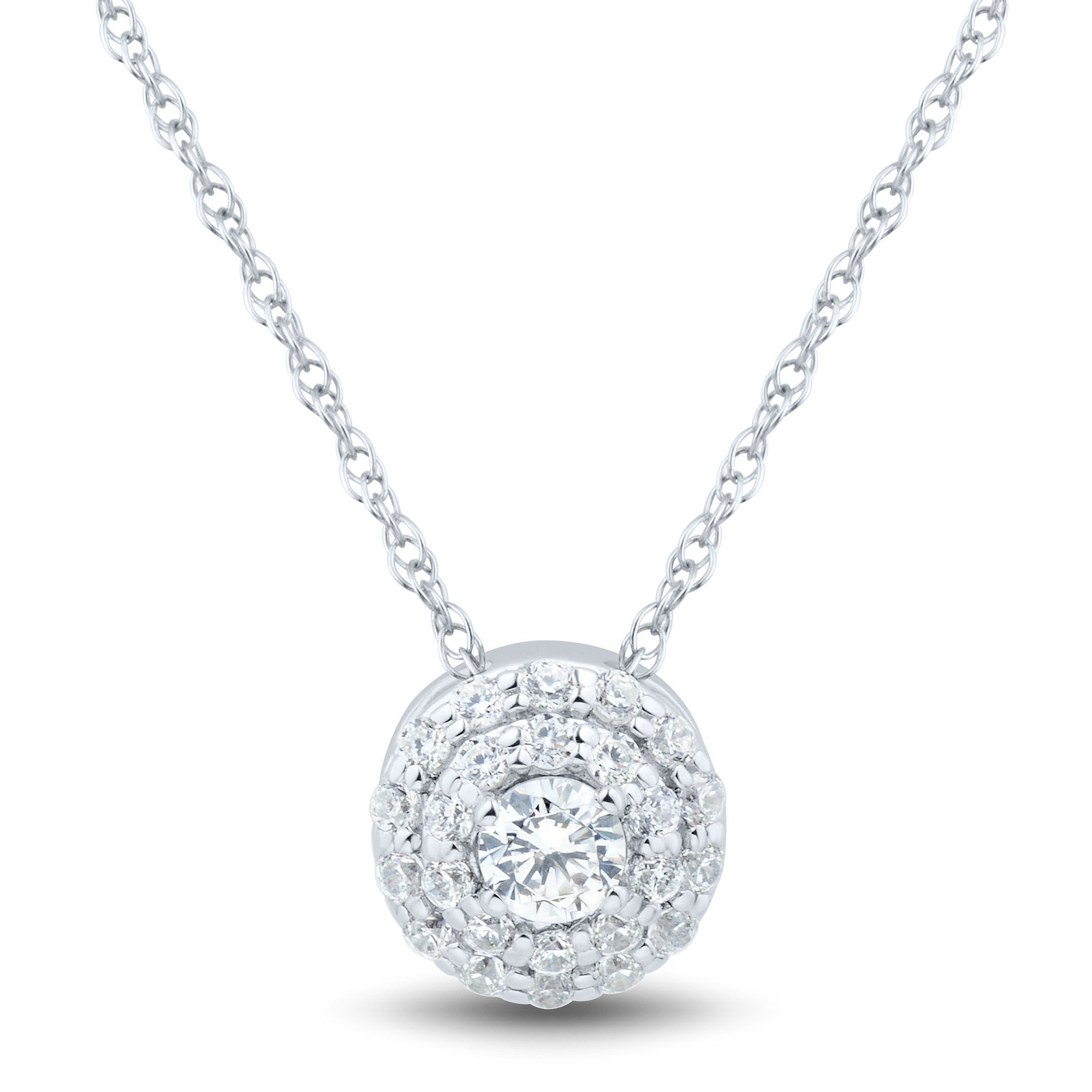 Lab Grown Diamond Double Halo Pendant in 14K White Gold (1/4 ct. tw.) | Helzberg Diamonds