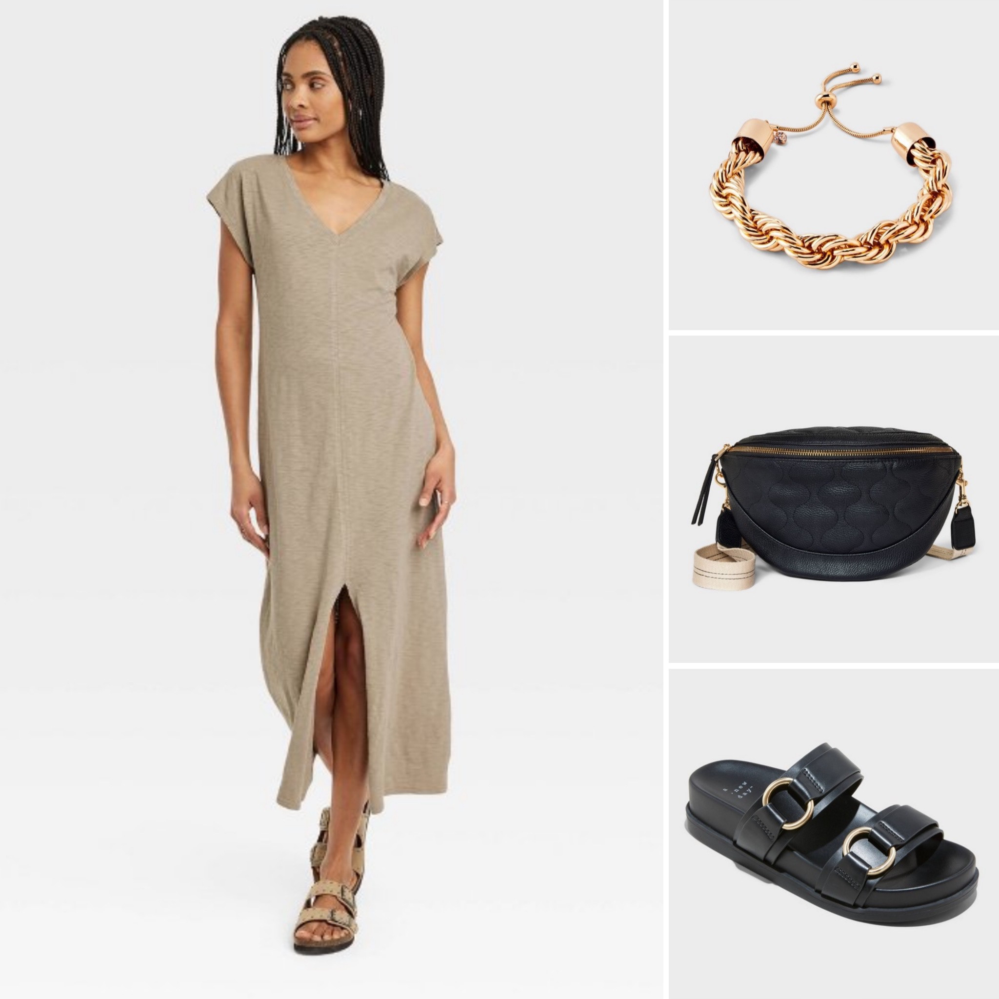 Target new arrivals, belt bag, t-shirt dress that can be dressed up or down, platform sandals, and some gold accessories! 

#LTKfindsunder50