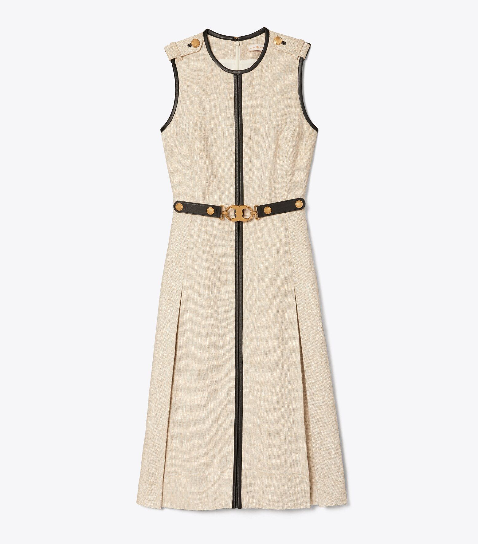 LEATHER-TRIMMED LINEN DRESS | Tory Burch (US)