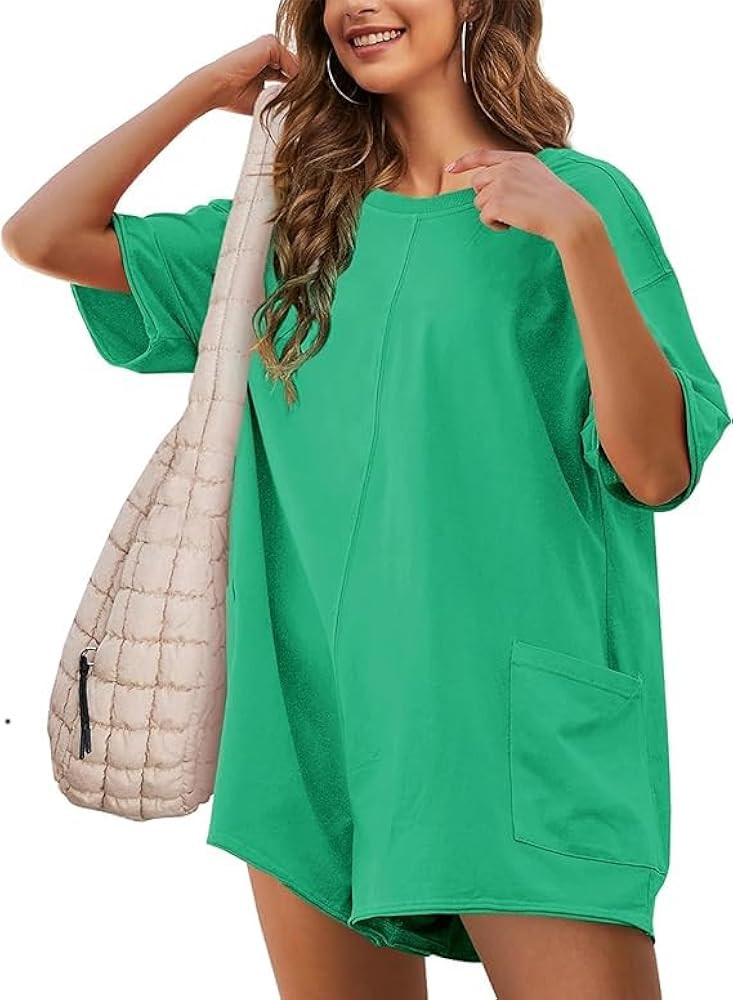 Women's Tee Rompers Half Sleeve Short Jumpsuits Hot Shot One Piece Shorts Overalls with Pockets | Amazon (US)