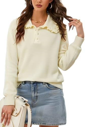 CCTOO Womens Fall Sweaters: Peter Pan Collar Cute Long Sleeve Button Knit Casual Pullover Tops | Amazon (US)