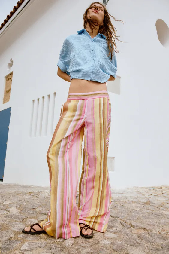 STRIPED WIDE-LEG TROUSERS | Zara UK