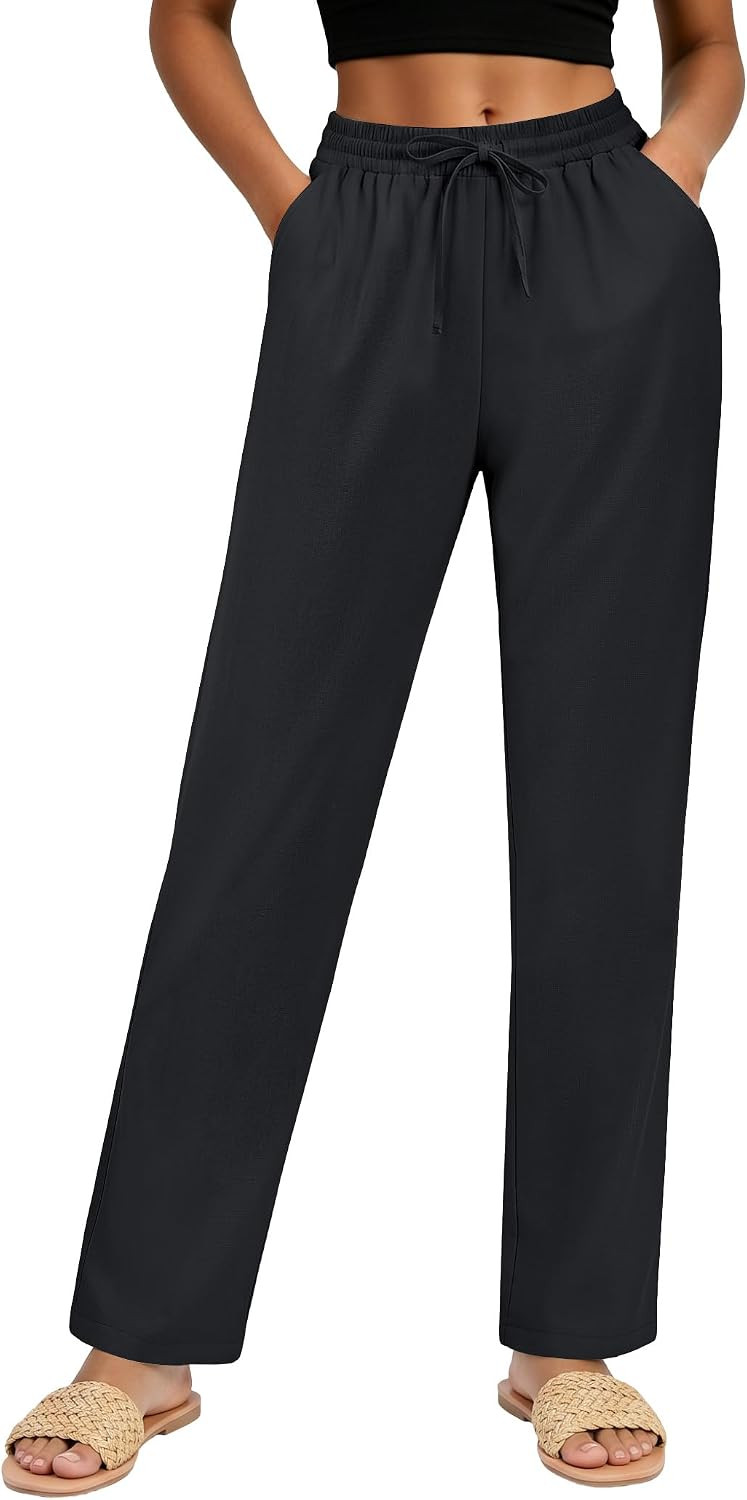 Womens Casual Linen Pants High Waist Drawstring Trousers | Amazon (US)