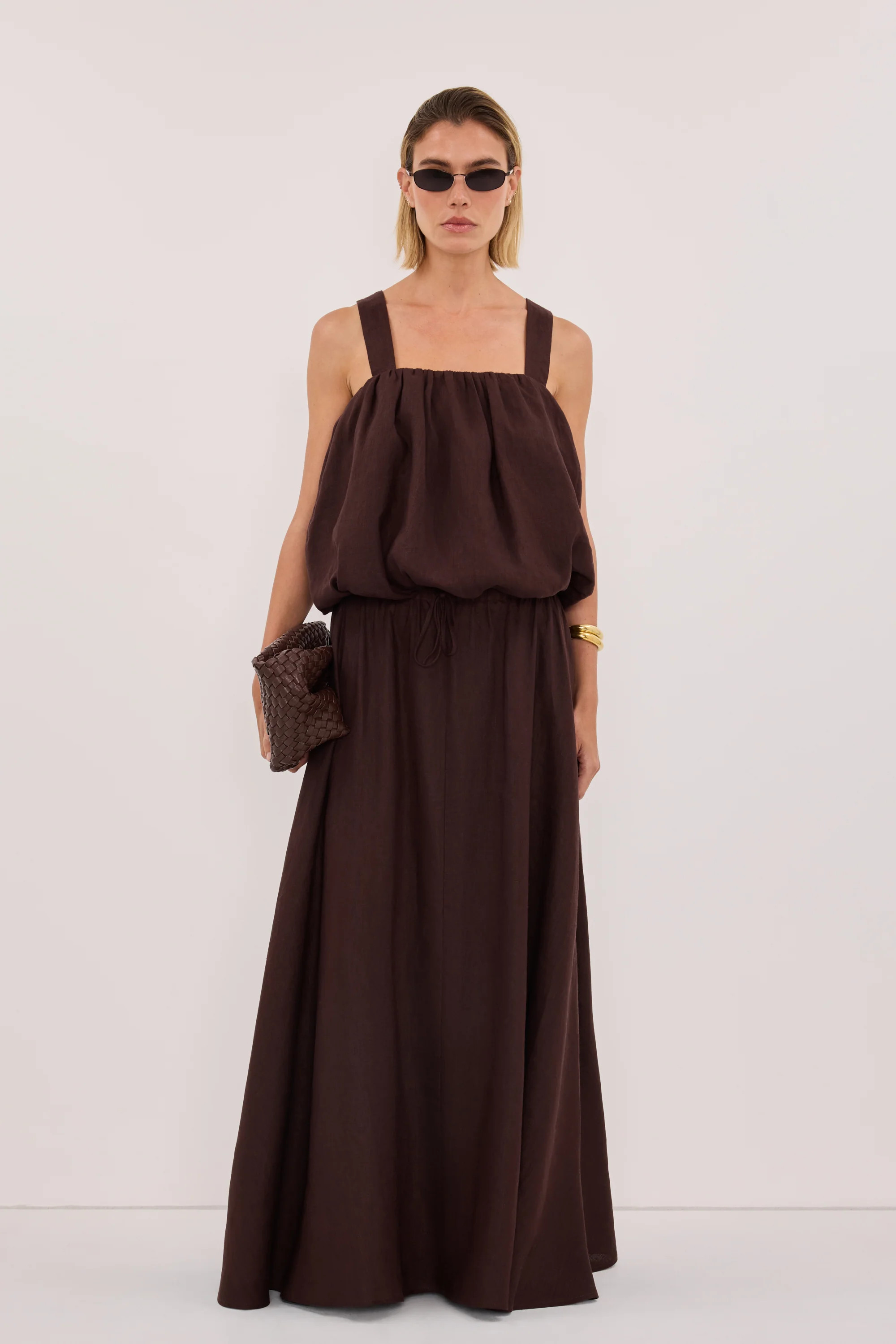 RAVELLO BURNT CHOC LINEN MIDI SKIRT | DISSH