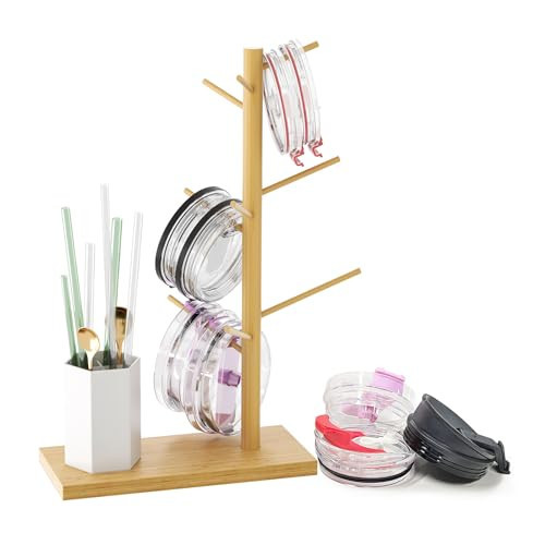XYJunTech Tumbler Lid Organizer, Cup Lid Organizer With Straw Organizer, Hangable Cup Lid Tree Holds Up To 24 Lids, Tumbler Lid Holder For Cabinet Clutter-Free And Countertops Organization | Amazon (US)