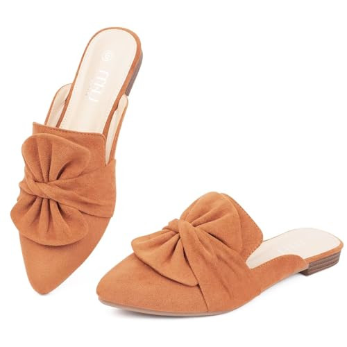 MUSSHOE Women Mules for Woman Comfortable Pointed Toe Mules Flats Backless Loafers with Knot Tan 8.5 | Amazon (US)