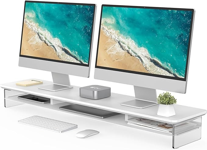 Fenge Acrylic Monitor Stand Riser, 42.5 Inches Dual Monitor Stand with Metal Storage, 2 Tier Acry... | Amazon (US)