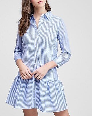 En Saison Striped Poplin Ruffle Shirt Dress | Express