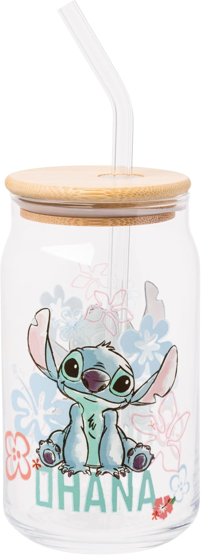 Silver Buffalo Disney Lilo and Stitch Ohana Floral Glass Jar Tumbler with Bamboo Lid and Glass St... | Amazon (US)