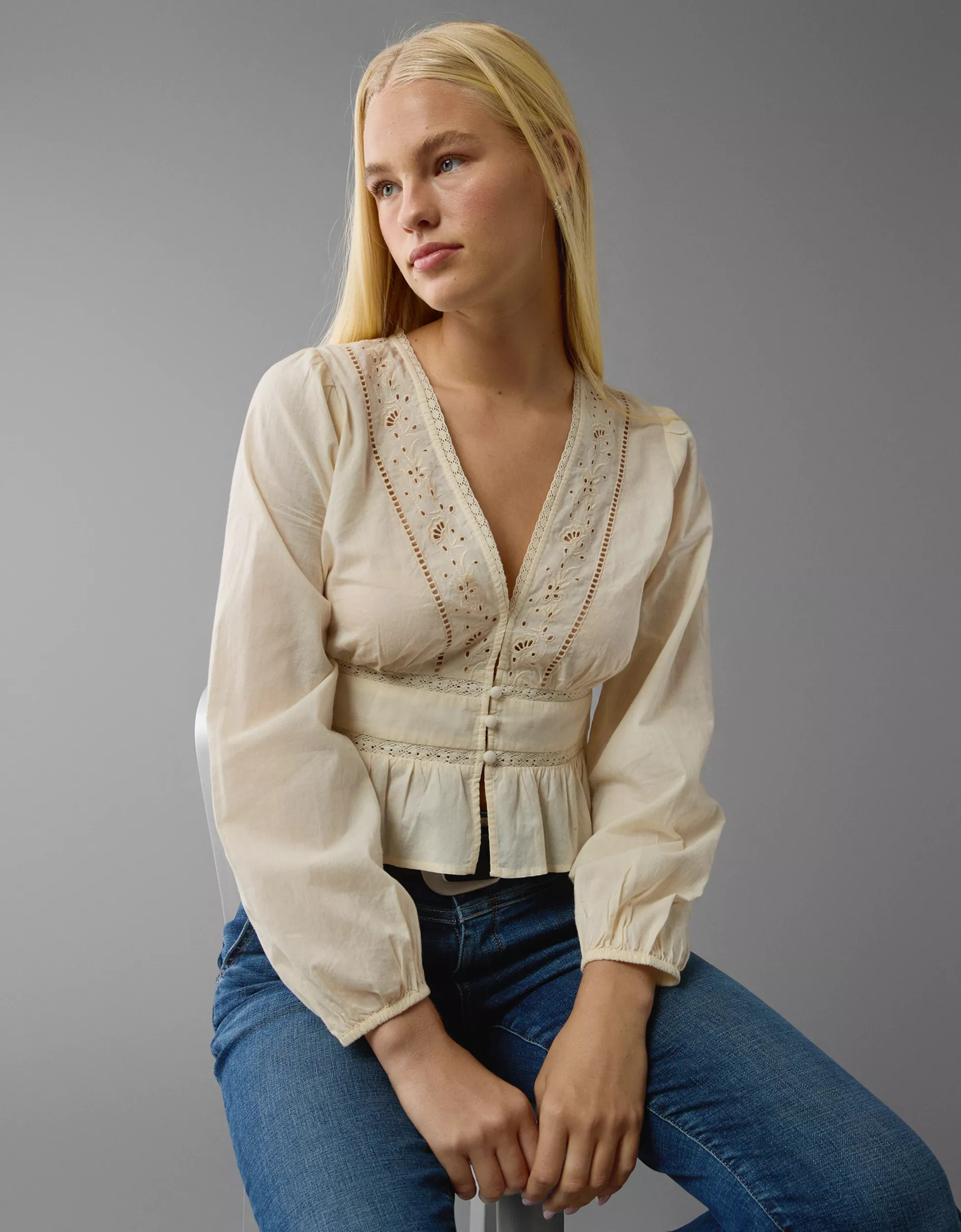 AE Embroidered Peplum Top | American Eagle Outfitters (US & CA)