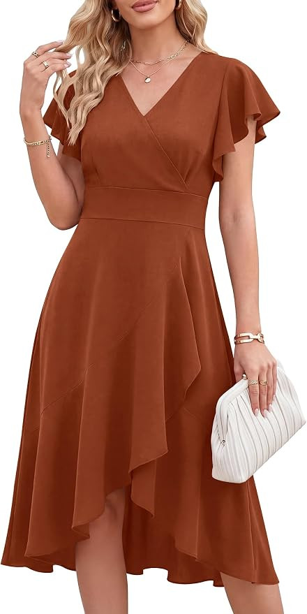 ANRABESS Womens Cocktail Dress Semi Formal Wedding Guest Wrap Midi Dresses Summer Western A Line ... | Amazon (US)