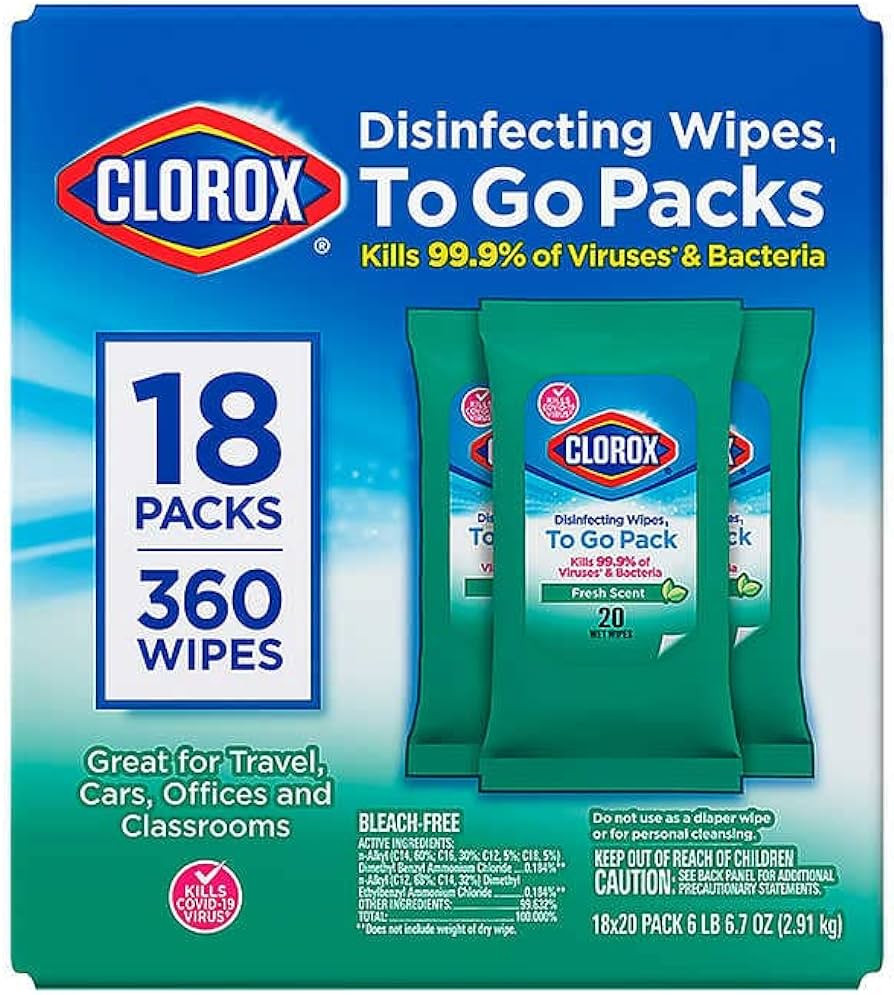 Clorox Disinfecting On The Go Travel Wipes, Fresh Scent, 20 Count, Pack of 18-360 Wipes Total | Amazon (US)