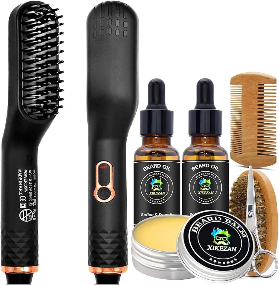 Beard Straightener w/Beard Balm & Beard Growth Oil & Beard Guide E-Book,UPGRADED 3 in 1 Hair Stra... | Amazon (US)