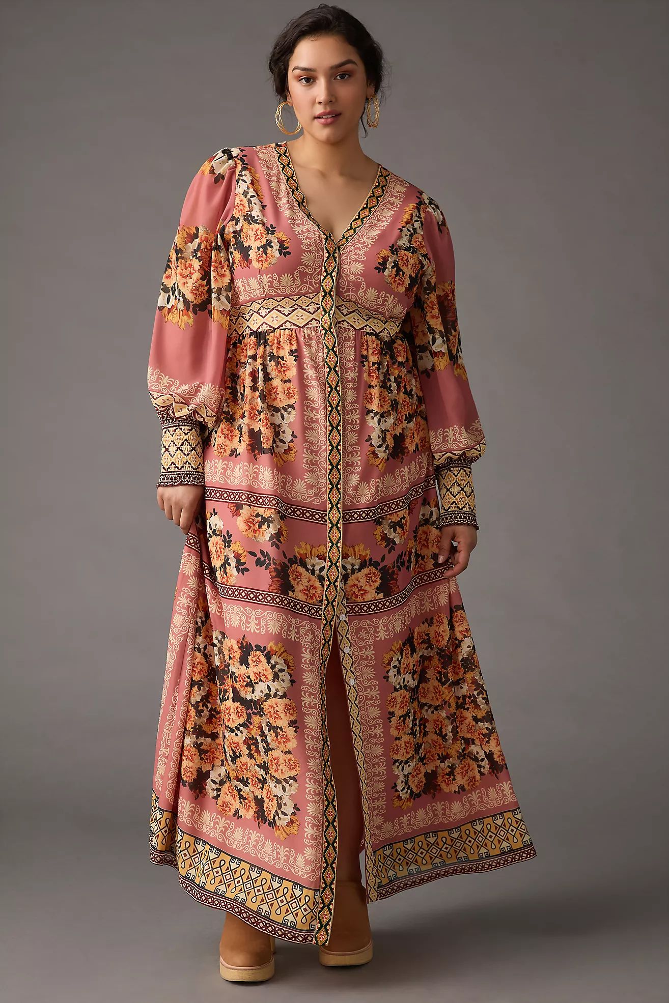 Vineet Bahl Embroidered Long-Sleeve Dress | Anthropologie (US)
