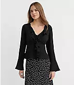 Jacquard Ruffle Tie Neck Blouse | LOFT