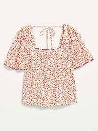 Flutter-Sleeve Scalloped Floral-Print Babydoll Swing Blouse for Women | Old Navy (US)