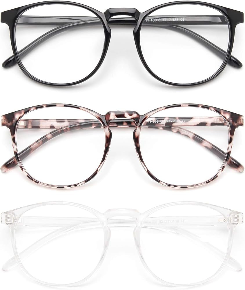 IBOANN 3 Pack Blue Light Blocking Glasses Women/Men, Round Fashion Retro Frame, Vintage Fake Eyeglas | Amazon (US)