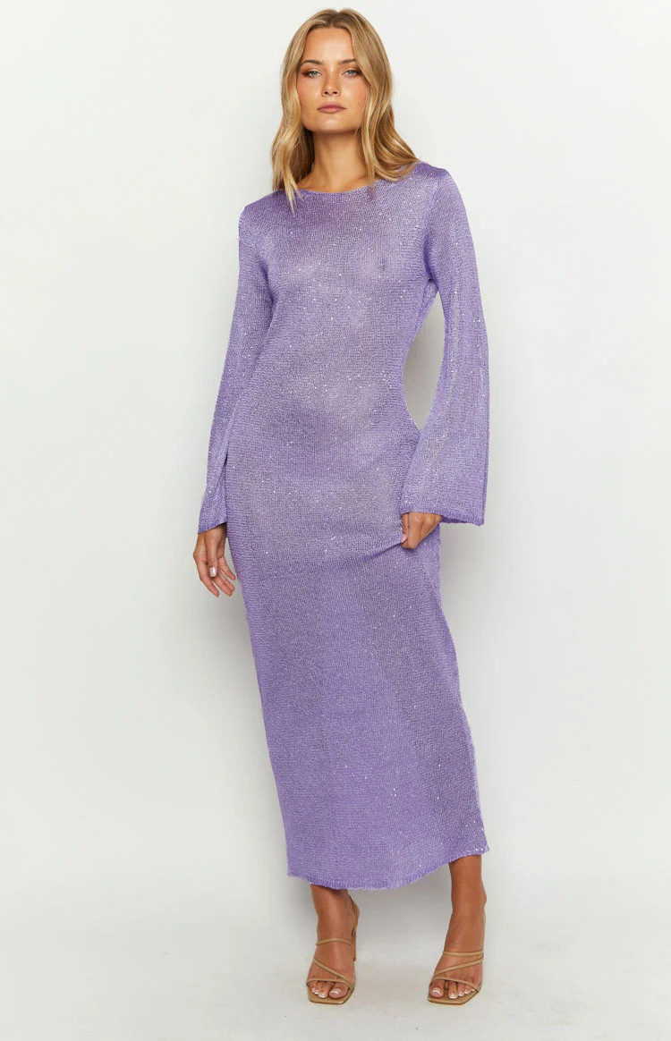 Kendrick Purple Sequin Knit Long Sleeve Maxi Dress | Beginning Boutique (AU)