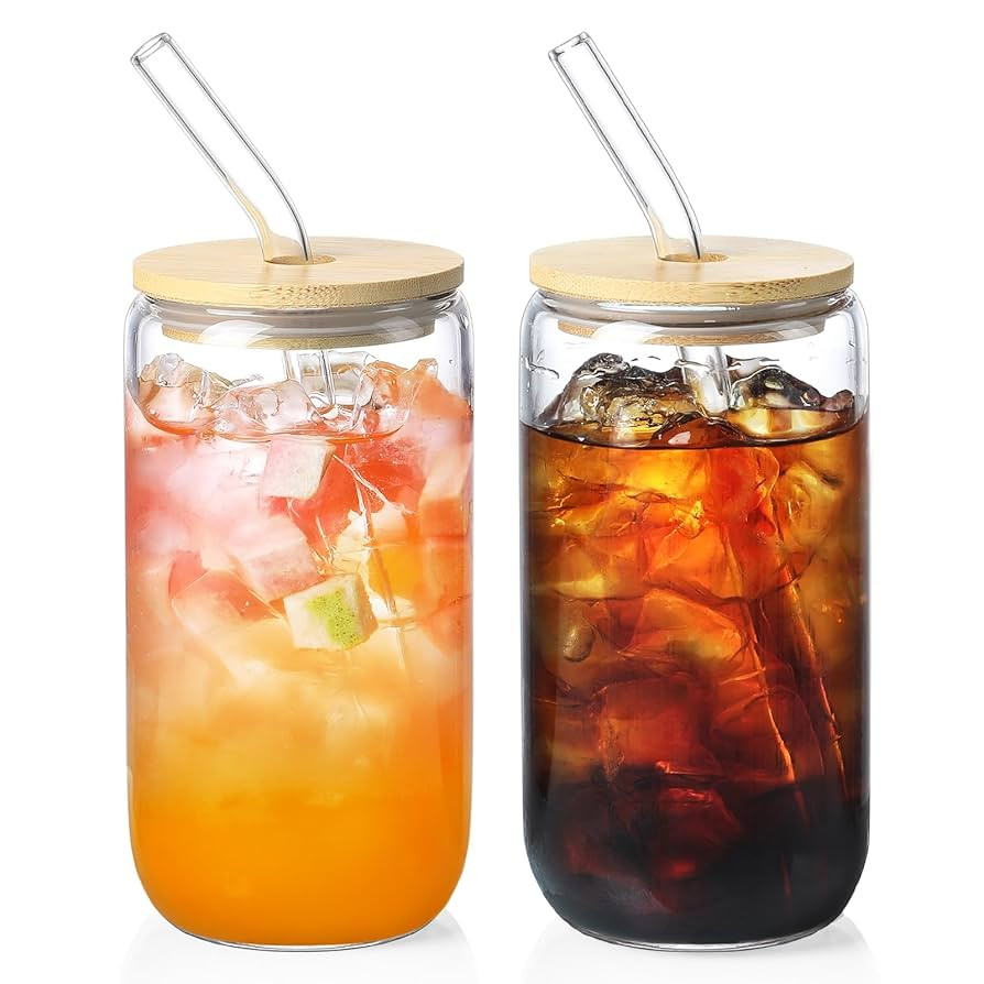 NETANY 2 Pack Glass Cups with Bamboo Lids and Straws 16 oz, Gifts for Women, Drinking glasses set... | Amazon (US)