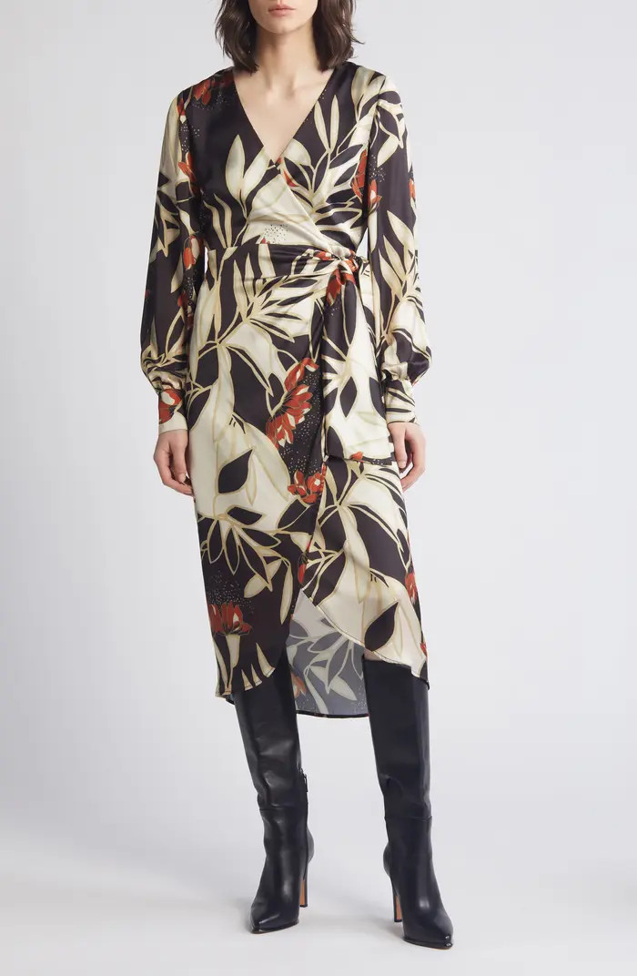 Sam Edelman Protea Long Sleeve Satin Wrap Dress | Nordstrom | Nordstrom
