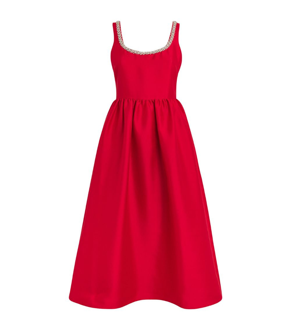Taffeta Diamanté-Trim Midi Dress | Harrods