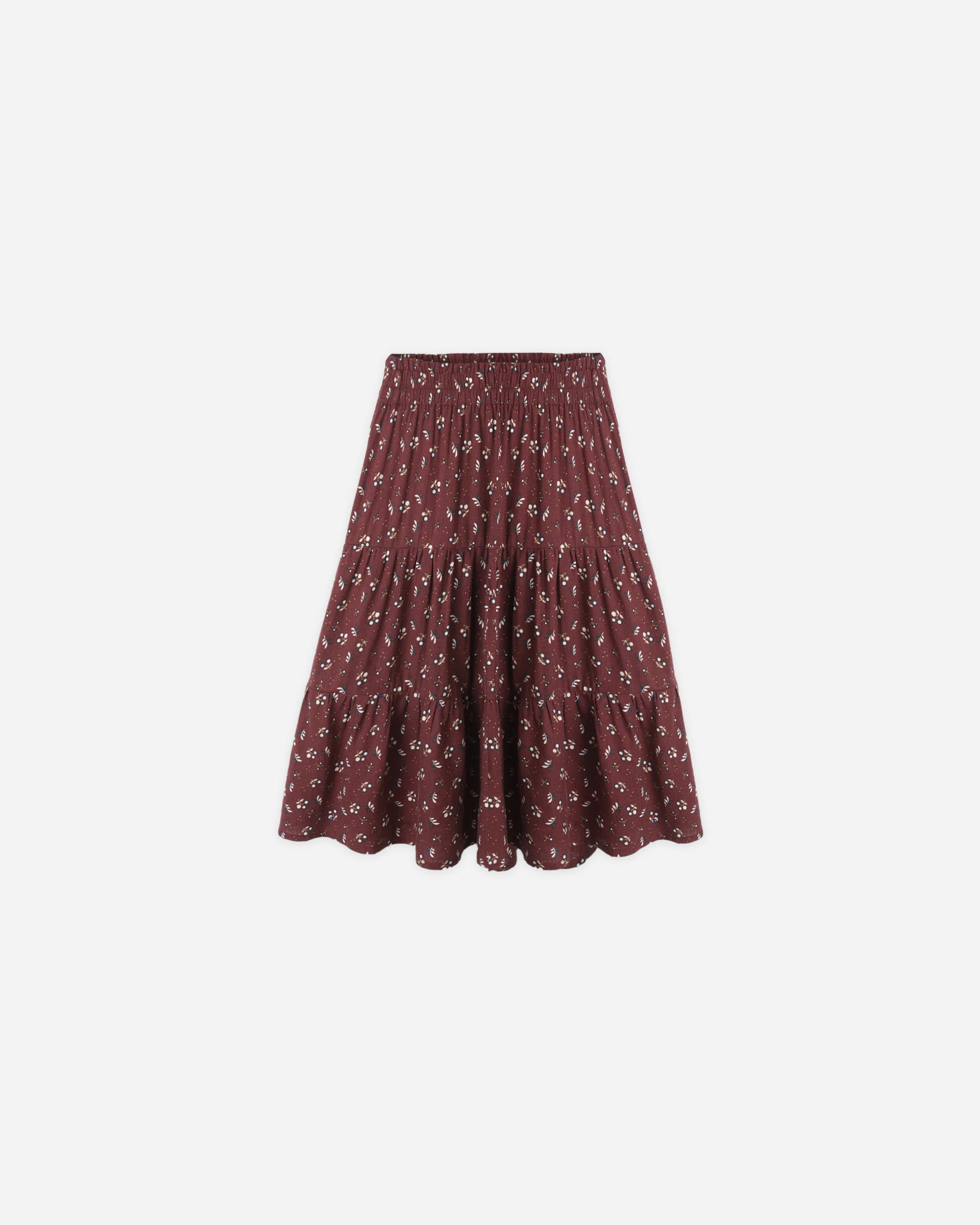 Ruffle Tiered Midi Skirt || Harvest Berry | Rylee + Cru