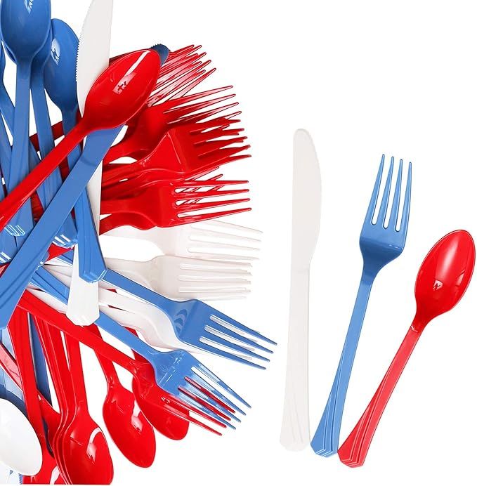 240 Pack USA Patriotic Decorative Cutlery Set in Red, White and Blue. Includes 80 Spoons, 80 Fork... | Amazon (US)