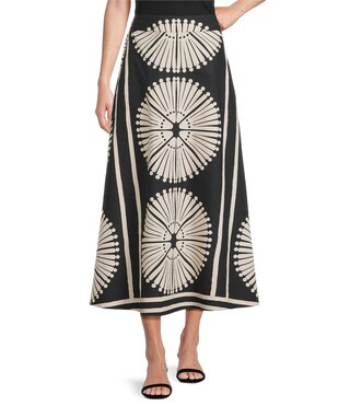 Gibson & Latimer Woven Geometric Fan Print Mid Rise A-Line Flounce Midi Coordinating Skirt | Dill... | Dillard's