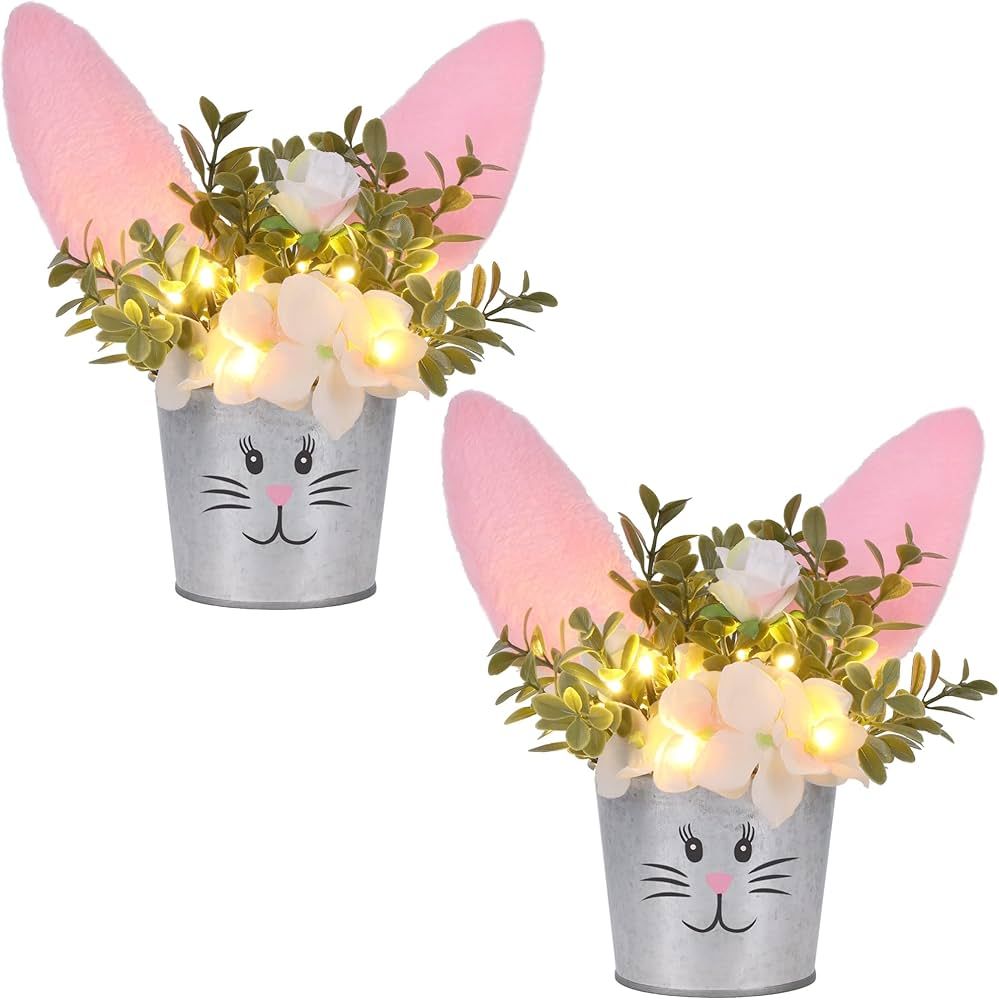 Prsildan 2 Pcs Easter Decorations Artificial Flower with Bunny Ear, Lighted Easter Table Decor Bu... | Amazon (US)