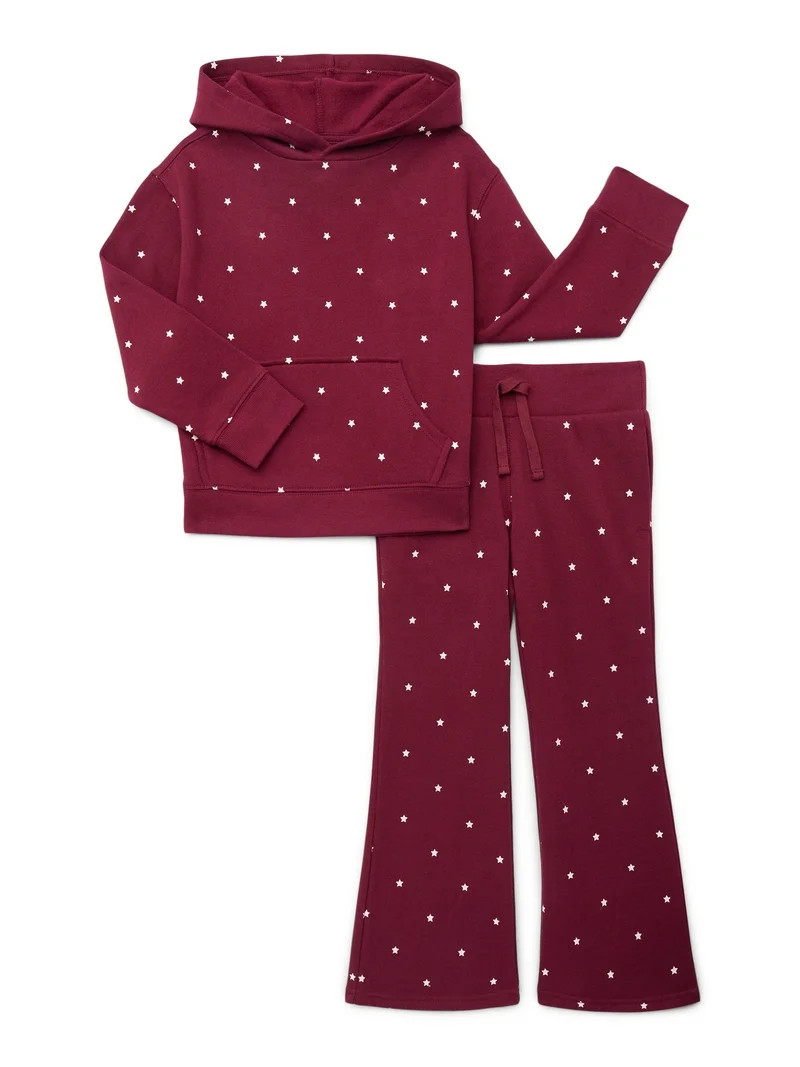 Wonder Nation Girls Graphic Hoodie and Flare Pants Fleece Set, 2-Piece, Sizes 4-18 & Plus | Walmart (US)