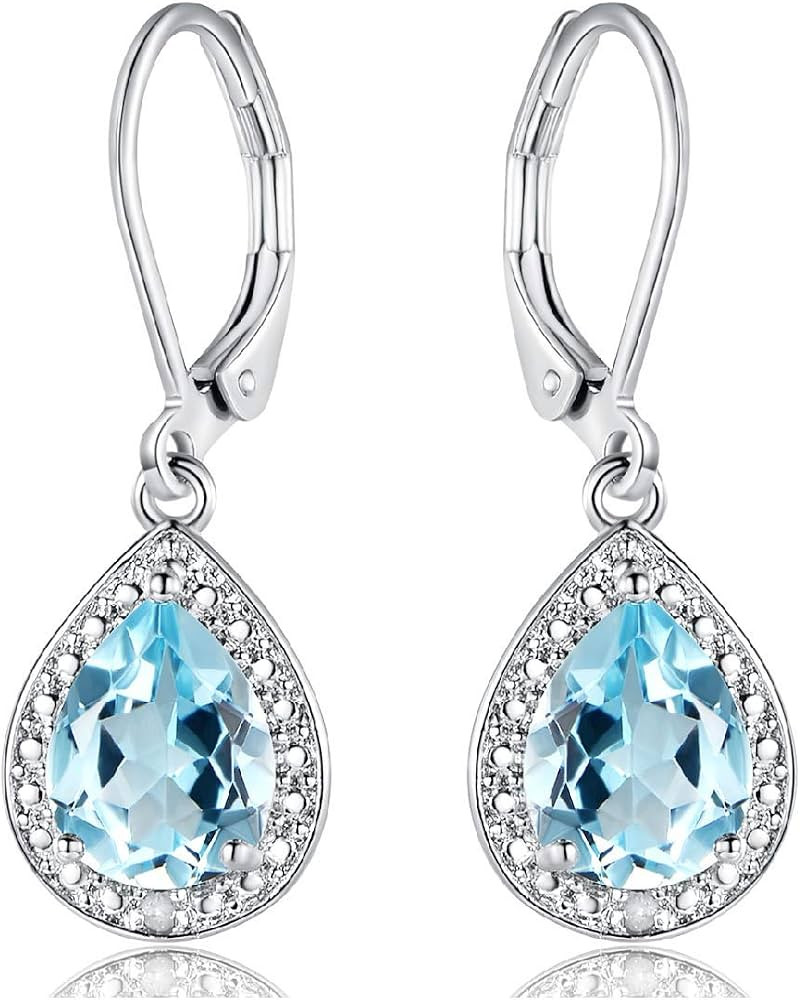 Barzel 18K White Gold Plated Created Gemstone & Diamond Accent Drop Earrings | Amazon (US)