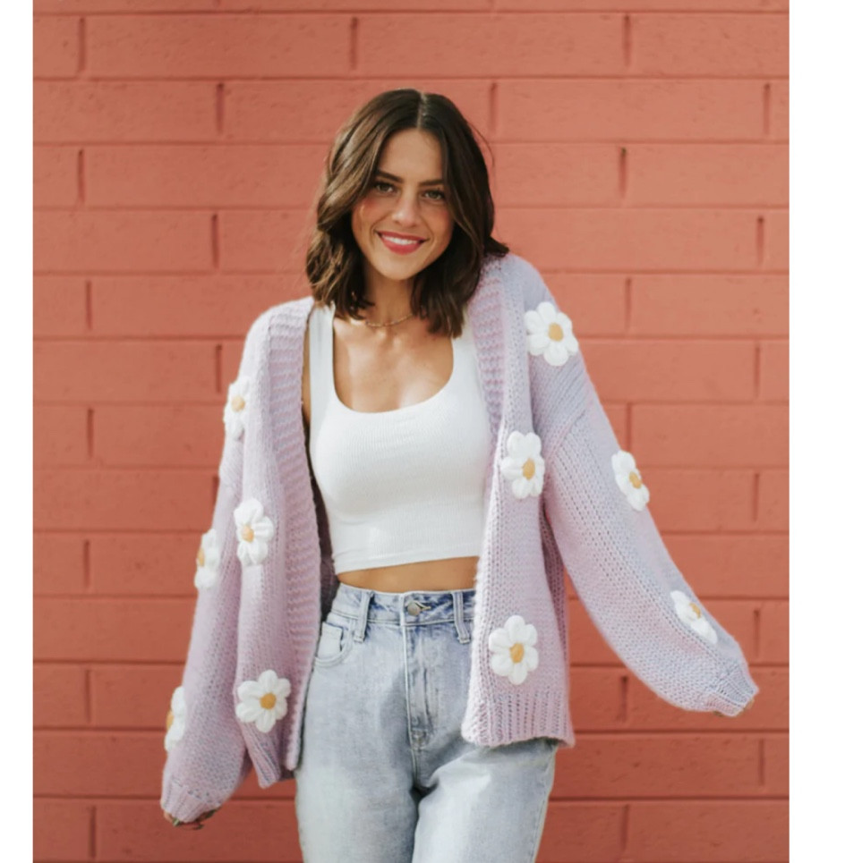 Purple Daisey cardigan , cute Valentine’s Day outfit  
#vdayoutfit #valentinesdayoutfit 

#LTKstyletip #LTKSeasonal #LTKunder100