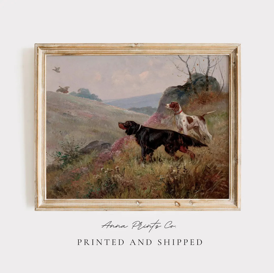 MAILED Giclée Print Vintage Landscape With Dogs Painting Antique Dog Artwork Victorian Wall Art ... | Etsy (US)