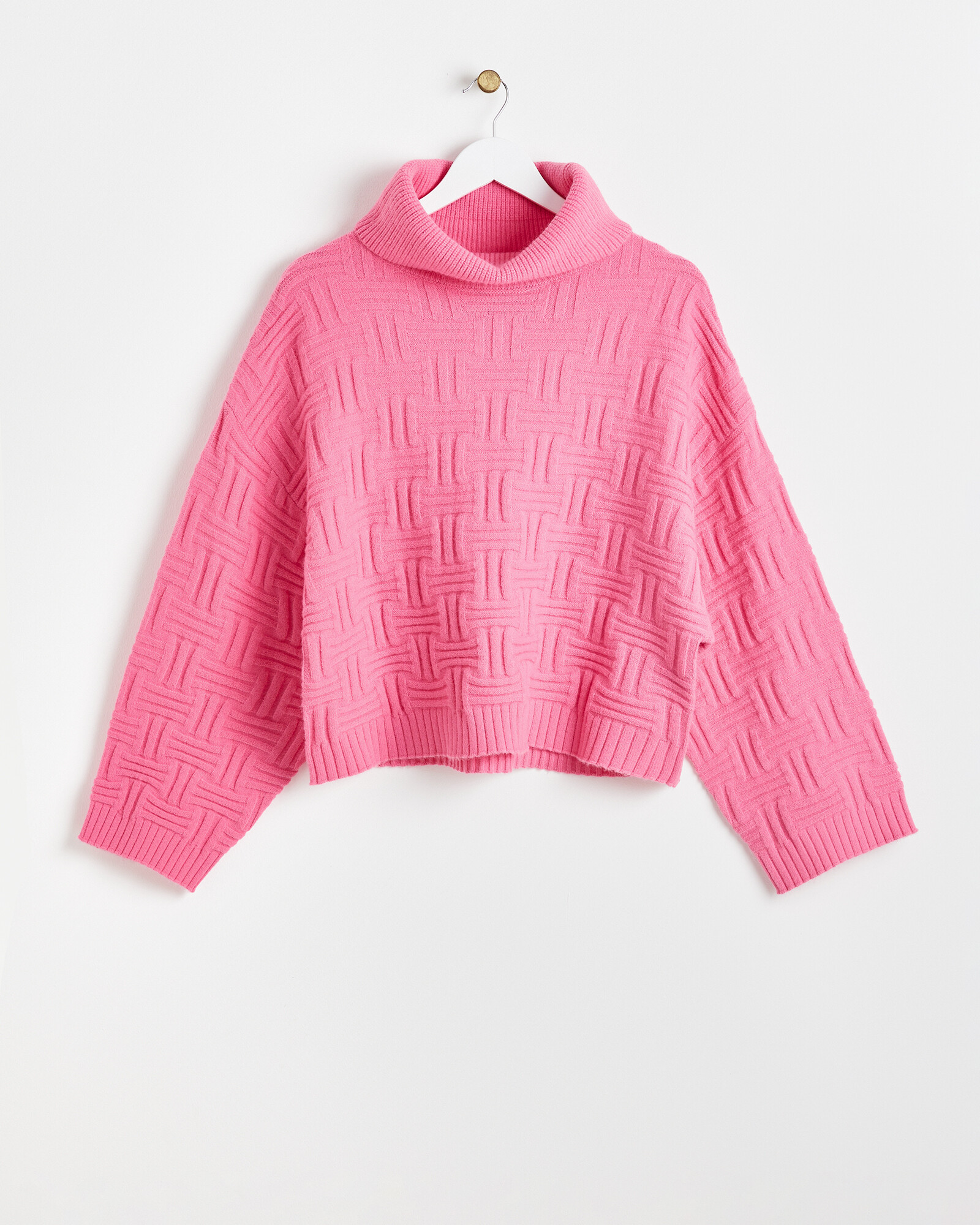 Pink Stitch Roll Neck Knitted Jumper | Oliver Bonas (Global)