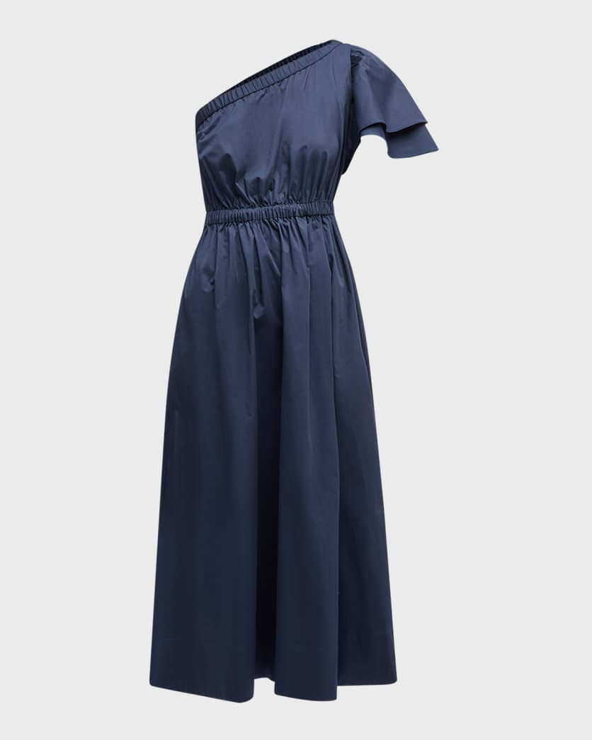 One-Shoulder Cotton Midi Dress | Neiman Marcus
