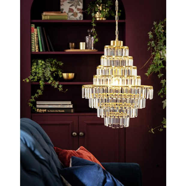 Habitat Presley Glass 8 Tier Chandelier - Brass | argos.co.uk