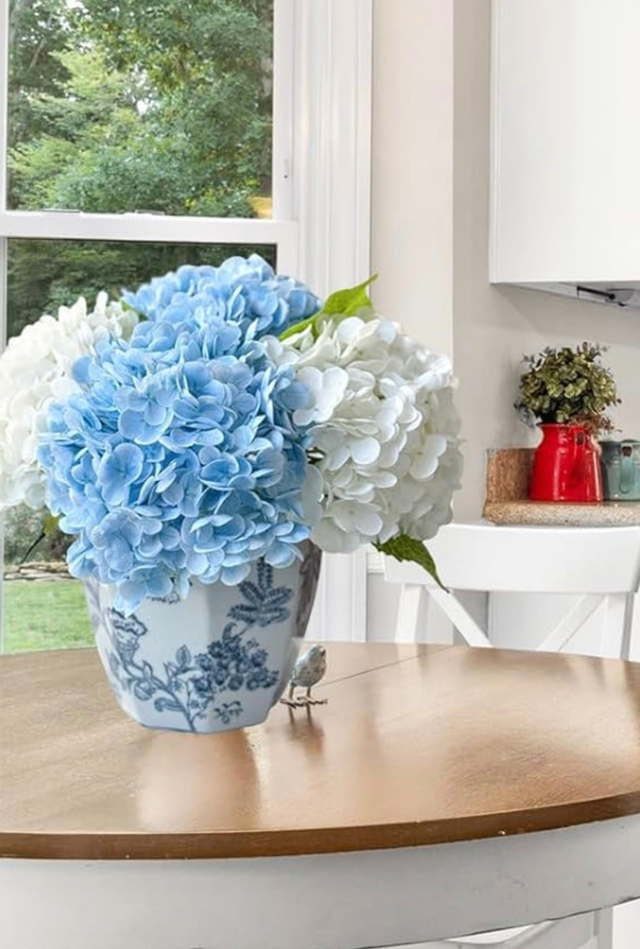 Blue and White faux Hydrangeas 
Spring to summer flowers 
2 blue 2 white 

#LTKSeasonal #LTKHome