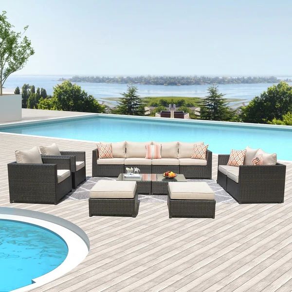 Ovios Patio Furniture Set Big Size Outdoor Furniture 12 Pcs Set PE Rattan Wicker sectional with 4... | Bed Bath & Beyond